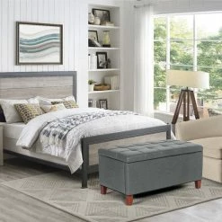 Buy 🔔 Adeco Storage Ottoman Bench Rectangular PU Leather Assembly Required Blue ✨ -Adeco Shop Adeco Storage Ottoman Bench Rectangular PU Leather Assembly Required 11