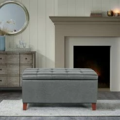 Buy 🔔 Adeco Storage Ottoman Bench Rectangular PU Leather Assembly Required Blue ✨ -Adeco Shop Adeco Storage Ottoman Bench Rectangular PU Leather Assembly Required 12