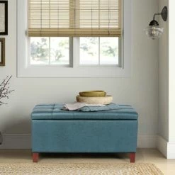 Buy 🔔 Adeco Storage Ottoman Bench Rectangular PU Leather Assembly Required Blue ✨ -Adeco Shop Adeco Storage Ottoman Bench Rectangular PU Leather Assembly Required 2