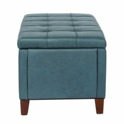 Buy 🔔 Adeco Storage Ottoman Bench Rectangular PU Leather Assembly Required Blue ✨ -Adeco Shop Adeco Storage Ottoman Bench Rectangular PU Leather Assembly Required 5