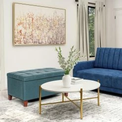 Buy 🔔 Adeco Storage Ottoman Bench Rectangular PU Leather Assembly Required Blue ✨ -Adeco Shop Adeco Storage Ottoman Bench Rectangular PU Leather Assembly Required 9