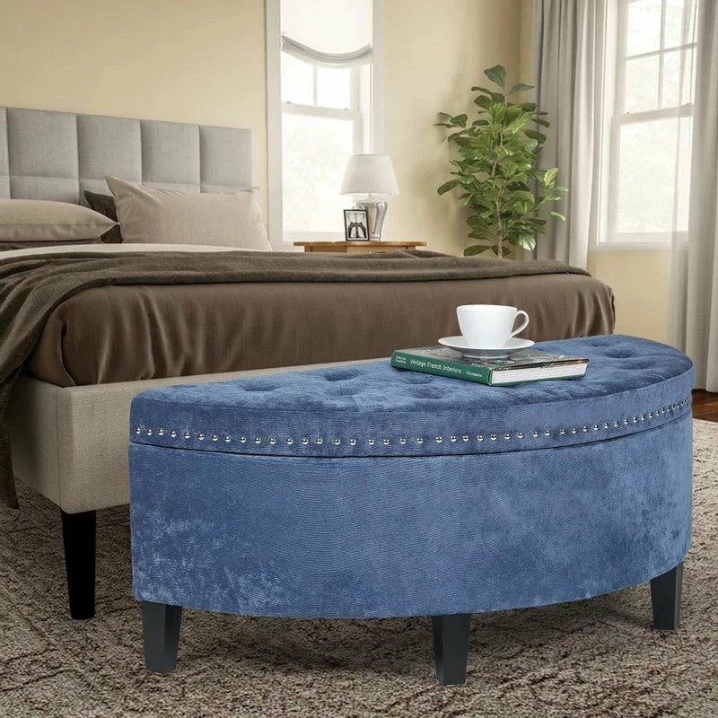 Promo 🔥 Adeco Storage Ottoman Bench Tufted Half Moon Bench (Steelblue) ✔️ 4 Promo 🔥 Adeco Storage Ottoman Bench Tufted Half Moon Bench (Steelblue) ✔️ - Image 2