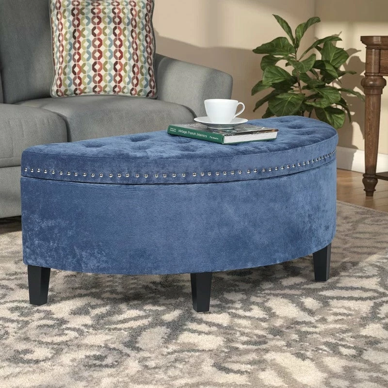Promo 🔥 Adeco Storage Ottoman Bench Tufted Half Moon Bench (Steelblue) ✔️ 3 Promo 🔥 Adeco Storage Ottoman Bench Tufted Half Moon Bench (Steelblue) ✔️
