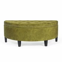 Hot Sale 🌟 Adeco Storage Ottoman Tufted Half Moon Bench Green ✨ -Adeco Shop Adeco Storage Ottoman Bench Tufted Half Moon Bench for Entryway Living Room 2
