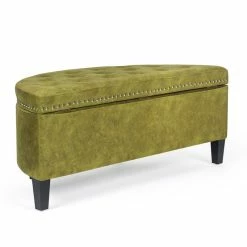 Hot Sale 🌟 Adeco Storage Ottoman Tufted Half Moon Bench Green ✨ -Adeco Shop Adeco Storage Ottoman Bench Tufted Half Moon Bench for Entryway Living Room 4