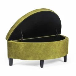 Hot Sale 🌟 Adeco Storage Ottoman Tufted Half Moon Bench Green ✨ -Adeco Shop Adeco Storage Ottoman Bench Tufted Half Moon Bench for Entryway Living Room 5