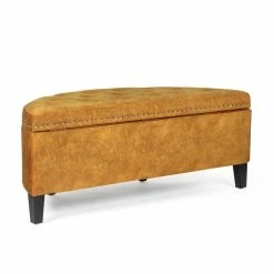 Hot Sale 🌟 Adeco Storage Ottoman Tufted Half Moon Bench Green ✨ -Adeco Shop Adeco Storage Ottoman Bench Tufted Half Moon Bench for Entryway Living Room 9
