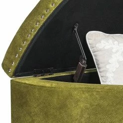 Hot Sale 🌟 Adeco Storage Ottoman Tufted Half Moon Bench Green ✨ -Adeco Shop Adeco Storage Ottoman Bench Tufted Half Moon Bench for Living Room