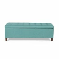 Best Sale 👍 Adeco Storage Ottoman Fabric Bench For Living Room/Bedroom Light Teal 🔥 -Adeco Shop Adeco Storage Ottoman Fabric Bench for Living Room Bedroom Light Teal 4