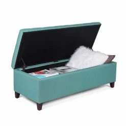 Best Sale 👍 Adeco Storage Ottoman Fabric Bench For Living Room/Bedroom Light Teal 🔥 -Adeco Shop Adeco Storage Ottoman Fabric Bench for Living Room Bedroom Light Teal 6