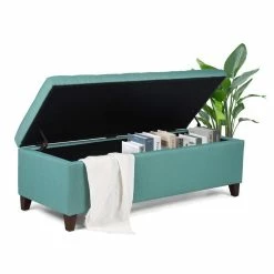 Best Sale 👍 Adeco Storage Ottoman Fabric Bench For Living Room/Bedroom Light Teal 🔥 -Adeco Shop Adeco Storage Ottoman Fabric Bench for Living Room Bedroom Light Teal 7