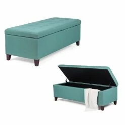 Best Sale 👍 Adeco Storage Ottoman Fabric Bench For Living Room/Bedroom Light Teal 🔥 -Adeco Shop Adeco Storage Ottoman Fabric Bench for Living Room Bedroom Light Teal 9