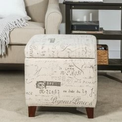 Outlet 👍 Adeco Storage Ottoman Fabric Bench, Rectangular Linen Foot Rest Stool 🔔