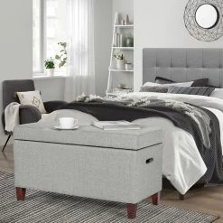 Buy 😀 Adeco Storage Ottoman Fabric Upholstered Bench Hinged Lid Footrest Blue 👍 -Adeco Shop Adeco Storage Ottoman Fabric Upholstered Bench Hinged Lid Footrest 13