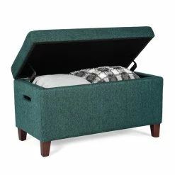 Buy 😀 Adeco Storage Ottoman Fabric Upholstered Bench Hinged Lid Footrest Blue 👍 -Adeco Shop Adeco Storage Ottoman Fabric Upholstered Bench Hinged Lid Footrest 6