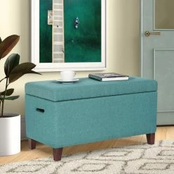 Buy 😀 Adeco Storage Ottoman Fabric Upholstered Bench Hinged Lid Footrest Blue 👍 -Adeco Shop Adeco Storage Ottoman Fabric Upholstered Bench Hinged Lid Footrest 7