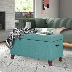 Buy 😀 Adeco Storage Ottoman Fabric Upholstered Bench Hinged Lid Footrest Blue 👍 -Adeco Shop Adeco Storage Ottoman Fabric Upholstered Bench Hinged Lid Footrest 8