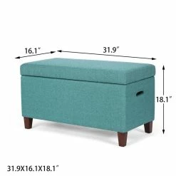 Buy 😀 Adeco Storage Ottoman Fabric Upholstered Bench Hinged Lid Footrest Blue 👍 -Adeco Shop Adeco Storage Ottoman Fabric Upholstered Bench Hinged Lid Footrest 9