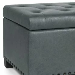Cheapest ✔️ Adeco Storage Ottoman Faux Leather Button Tufted Bench Rectangle Footrest Blue 🤩 -Adeco Shop Adeco Storage Ottoman Faux Leather Button Tufted Bench Rectangle Footrest 13