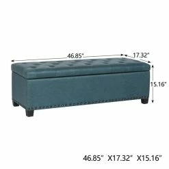 Cheapest ✔️ Adeco Storage Ottoman Faux Leather Button Tufted Bench Rectangle Footrest Blue 🤩 -Adeco Shop Adeco Storage Ottoman Faux Leather Button Tufted Bench Rectangle Footrest 3