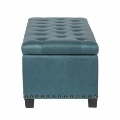 Cheapest ✔️ Adeco Storage Ottoman Faux Leather Button Tufted Bench Rectangle Footrest Blue 🤩 -Adeco Shop Adeco Storage Ottoman Faux Leather Button Tufted Bench Rectangle Footrest 5