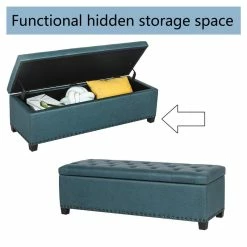 Cheapest ✔️ Adeco Storage Ottoman Faux Leather Button Tufted Bench Rectangle Footrest Blue 🤩 -Adeco Shop Adeco Storage Ottoman Faux Leather Button Tufted Bench Rectangle Footrest 7
