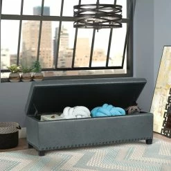 Cheapest ✔️ Adeco Storage Ottoman Faux Leather Button Tufted Bench Rectangle Footrest Blue 🤩 -Adeco Shop Adeco Storage Ottoman Faux Leather Button Tufted Bench Rectangle Footrest 9