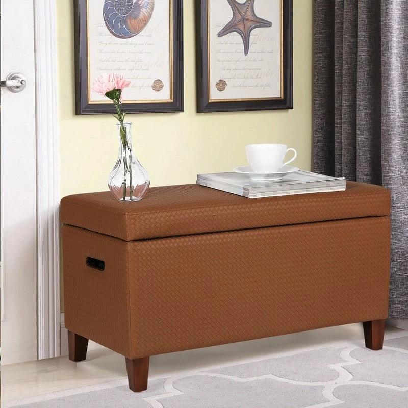 Promo 🛒 Adeco Storage Ottoman Faux Leather Weaving Footrest Stool Long Bench Brown 🤩 4 Promo 🛒 Adeco Storage Ottoman Faux Leather Weaving Footrest Stool Long Bench Brown 🤩 - Image 2