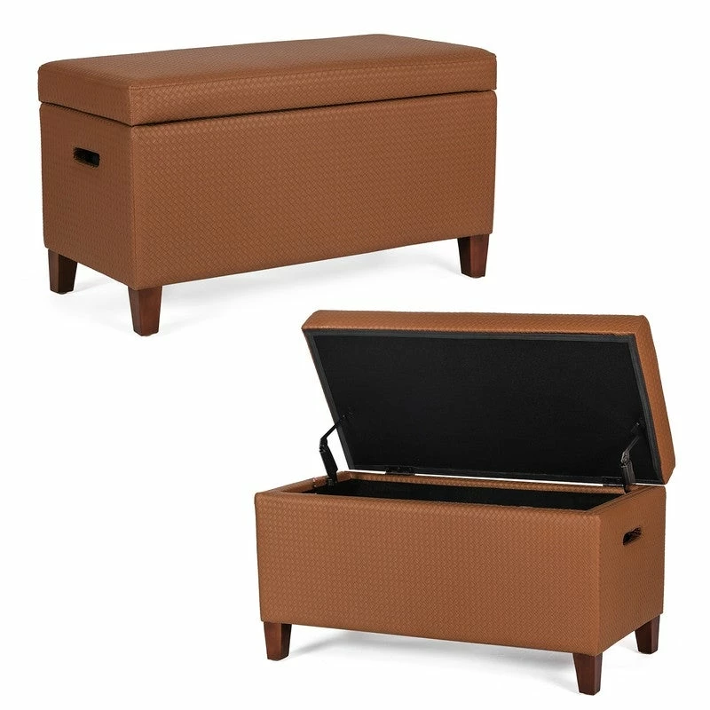 Promo 🛒 Adeco Storage Ottoman Faux Leather Weaving Footrest Stool Long Bench Brown 🤩 6 Promo 🛒 Adeco Storage Ottoman Faux Leather Weaving Footrest Stool Long Bench Brown 🤩 - Image 4