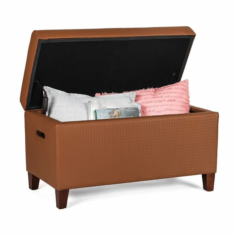Promo 🛒 Adeco Storage Ottoman Faux Leather Weaving Footrest Stool Long Bench Brown 🤩 10 Promo 🛒 Adeco Storage Ottoman Faux Leather Weaving Footrest Stool Long Bench Brown 🤩 - Image 8