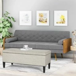 New 👍 Adeco Storage Ottoman Linen Rectangular Entryway End Of Bed Bench DIY Assemble Beige ✔️ -Adeco Shop Adeco Storage Ottoman Linen Rectangular Entryway End of Bed Bench DIY Assemble 2