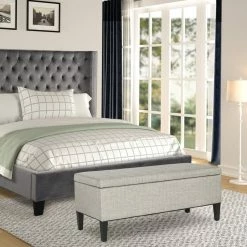 New 👍 Adeco Storage Ottoman Linen Rectangular Entryway End Of Bed Bench DIY Assemble Beige ✔️ -Adeco Shop Adeco Storage Ottoman Linen Rectangular Entryway End of Bed Bench DIY Assemble 3