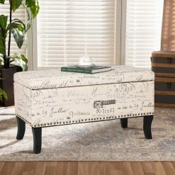 Brand new ✨ Adeco Storage Ottoman Script Printed Linen Fabric Assembly Required 👏