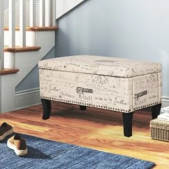 Brand new ✨ Adeco Storage Ottoman Script Printed Linen Fabric Assembly Required 👏 -Adeco Shop Adeco Storage Ottoman Script Printed Linen Fabric Assembly Required 3