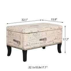Brand new ✨ Adeco Storage Ottoman Script Printed Linen Fabric Assembly Required 👏 -Adeco Shop Adeco Storage Ottoman Script Printed Linen Fabric Assembly Required 4