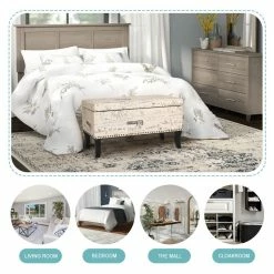 Brand new ✨ Adeco Storage Ottoman Script Printed Linen Fabric Assembly Required 👏 -Adeco Shop Adeco Storage Ottoman Script Printed Linen Fabric Assembly Required 5