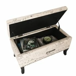 Brand new ✨ Adeco Storage Ottoman Script Printed Linen Fabric Assembly Required 👏 -Adeco Shop Adeco Storage Ottoman Script Printed Linen Fabric Assembly Required 6