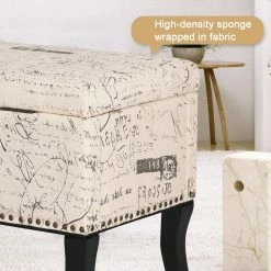 Brand new ✨ Adeco Storage Ottoman Script Printed Linen Fabric Assembly Required 👏 -Adeco Shop Adeco Storage Ottoman Script Printed Linen Fabric Assembly Required 7