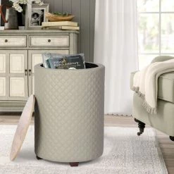 Budget 🛒 Adeco Storage Ottoman Seat Stool Side Faux Leather End Table Wood Lid Grey 🤩 -Adeco Shop Adeco Storage Ottoman Seat Stool Side Faux Leather End Table Wood Lid 14