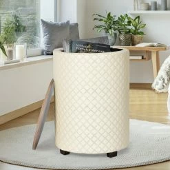 Budget 🛒 Adeco Storage Ottoman Seat Stool Side Faux Leather End Table Wood Lid Grey 🤩 -Adeco Shop Adeco Storage Ottoman Seat Stool Side Faux Leather End Table Wood Lid 2