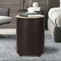 Budget 🛒 Adeco Storage Ottoman Seat Stool Side Faux Leather End Table Wood Lid Grey 🤩 -Adeco Shop Adeco Storage Ottoman Seat Stool Side Faux Leather End Table Wood Lid 7