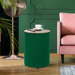 New 🌟 Adeco Storage Ottoman Seat Stool Velvet End Side Table Accent Wood Lid Green 🔔
