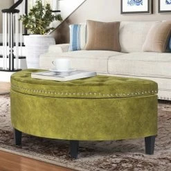 Hot Sale 🌟 Adeco Storage Ottoman Tufted Half Moon Bench Green ✨