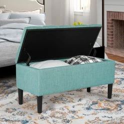 Best reviews of 🌟 Adeco Storage Ottoman Upholstered Modern End Of Living Room Bed Bench Blue 💯