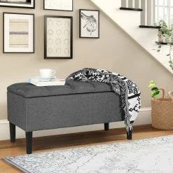 Best reviews of 🌟 Adeco Storage Ottoman Upholstered Modern End Of Living Room Bed Bench Blue 💯 -Adeco Shop Adeco Storage Ottoman Upholstered Modern End of Living Room Bed Bench 9