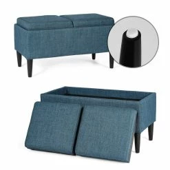 Cheap 😍 Adeco Storage Ottoman With Tray Lid Upholstered Fabric Rectangle Bench Blue 👍 -Adeco Shop Adeco Storage Ottoman with Tray Lid Upholstered Fabric Rectangle Bench 12