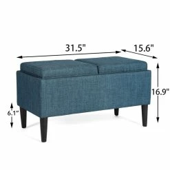 Cheap 😍 Adeco Storage Ottoman With Tray Lid Upholstered Fabric Rectangle Bench Blue 👍 -Adeco Shop Adeco Storage Ottoman with Tray Lid Upholstered Fabric Rectangle Bench 13