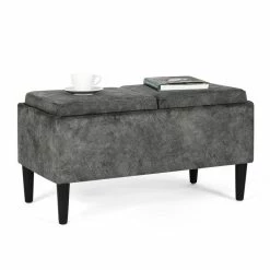 Cheap 😍 Adeco Storage Ottoman With Tray Lid Upholstered Fabric Rectangle Bench Blue 👍 -Adeco Shop Adeco Storage Ottoman with Tray Lid Upholstered Fabric Rectangle Bench 5