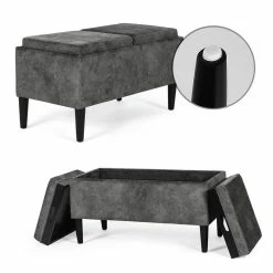 Cheap 😍 Adeco Storage Ottoman With Tray Lid Upholstered Fabric Rectangle Bench Blue 👍 -Adeco Shop Adeco Storage Ottoman with Tray Lid Upholstered Fabric Rectangle Bench 6