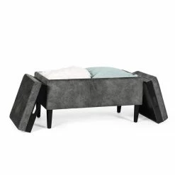 Cheap 😍 Adeco Storage Ottoman With Tray Lid Upholstered Fabric Rectangle Bench Blue 👍 -Adeco Shop Adeco Storage Ottoman with Tray Lid Upholstered Fabric Rectangle Bench 7